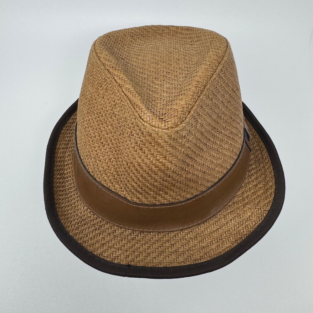 Peter Grimm‎ Brown Straw Fedora Hat Faux Leather Band One Size Natural Fiber